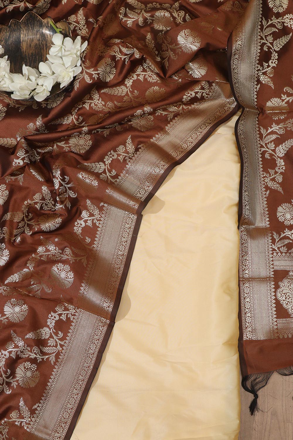 Pastel Plain Silk Suit With Brown Banarasi Silk Dupatta - Luxurion World