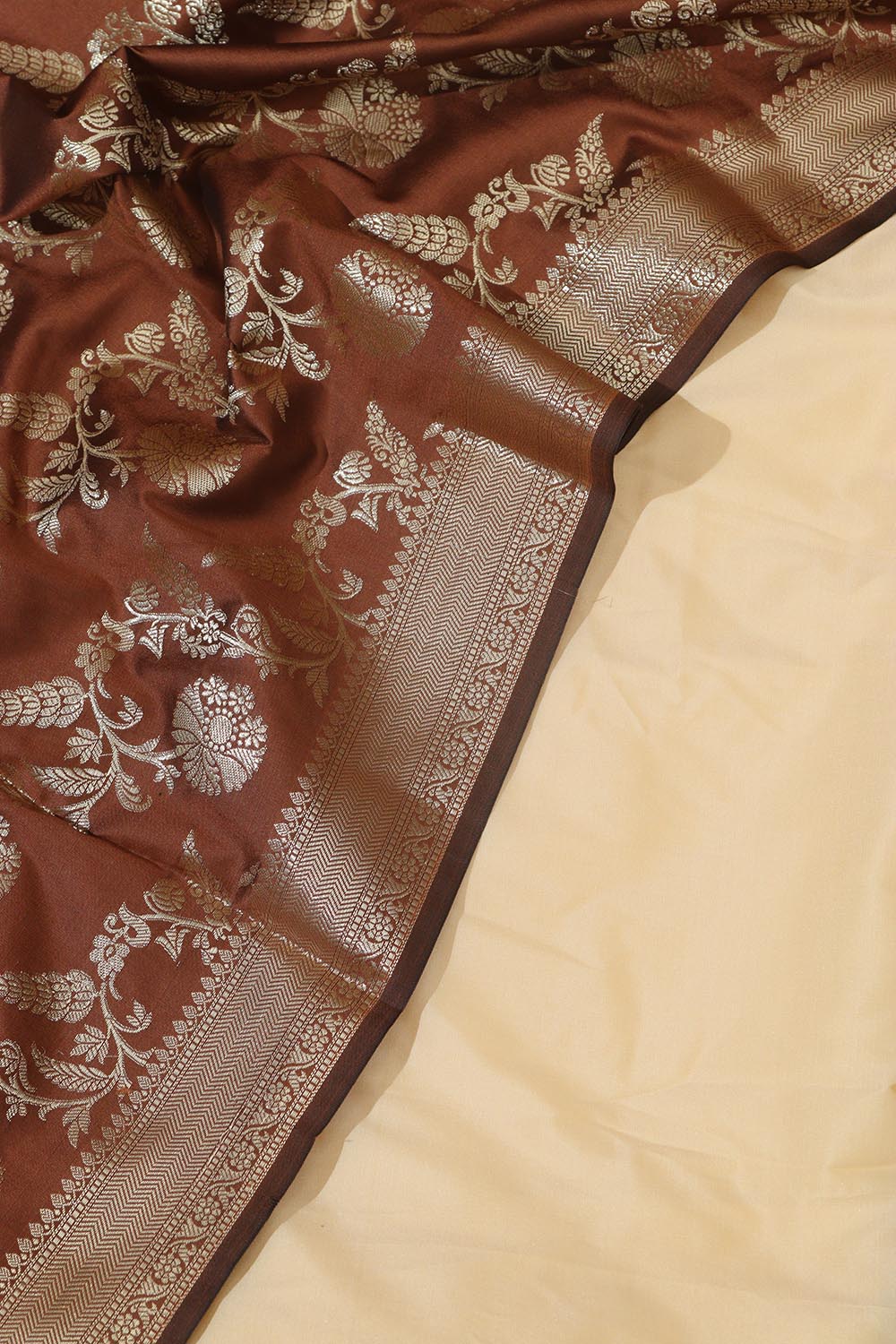 Pastel Plain Silk Suit With Brown Banarasi Silk Dupatta - Luxurion World