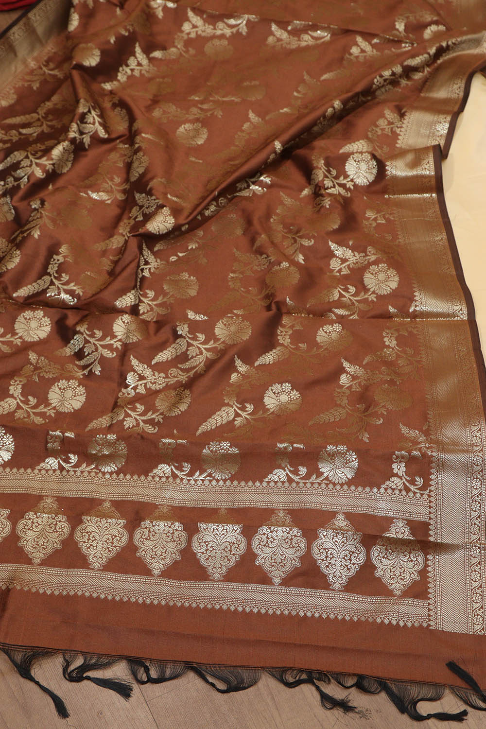 Pastel Plain Silk Suit With Brown Banarasi Silk Dupatta - Luxurion World