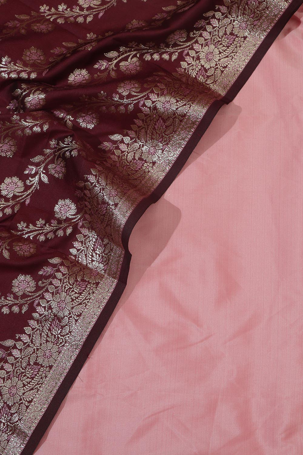 Stunning Pink Plain Silk Suit With Maroon Banarasi Silk Dupatta - Luxurion World