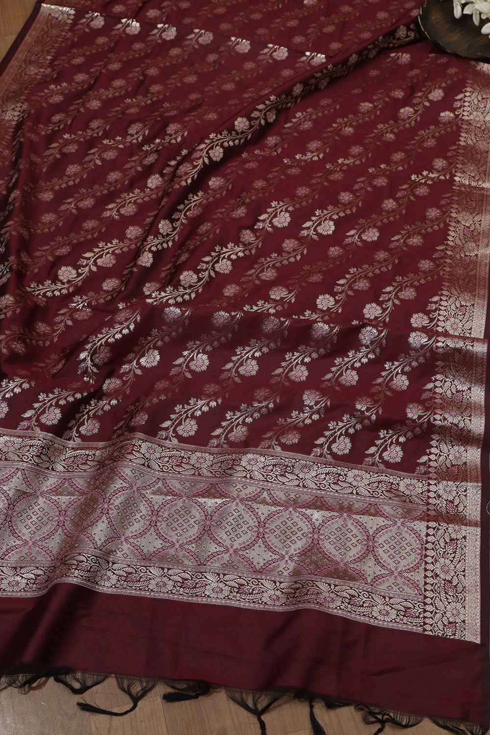 Stunning Pink Plain Silk Suit With Maroon Banarasi Silk Dupatta - Luxurion World