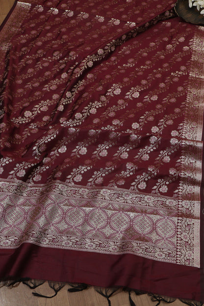 Stunning Pink Plain Silk Suit With Maroon Banarasi Silk Dupatta - Luxurion World