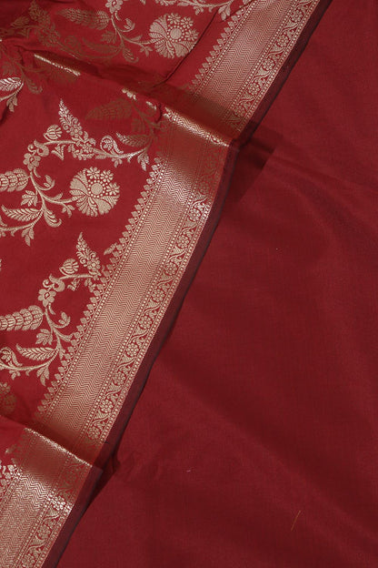 Maroon Plain Silk Suit With Red Banarasi Silk Dupatta - Luxurion World