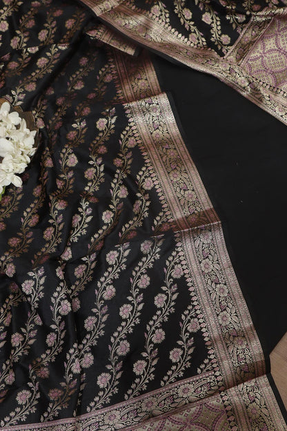 Classic Black Plain Silk Suit With Black Banarasi Silk Dupatta - Luxurion World