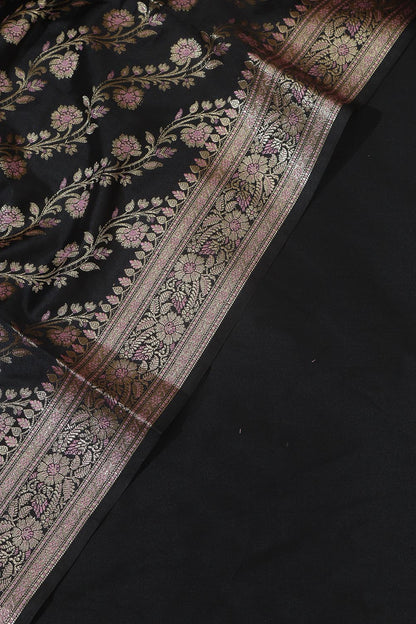 Classic Black Plain Silk Suit With Black Banarasi Silk Dupatta - Luxurion World