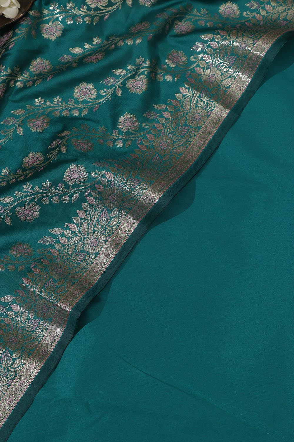 Blue Plain Silk Suit With Greenish Blue Banarasi Silk Meenakari Dupatta - Luxurion World