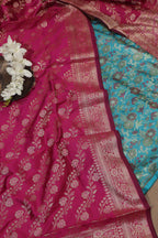 Blue Banarasi Silk Tanchui Jamawar Suit With Pink Banarasi Silk Meenakari Dupatta - Luxurion World