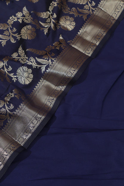 Elegant and Stylish Blue Plain Silk Suit With Blue Banarasi Silk Dupatta - Luxurion World