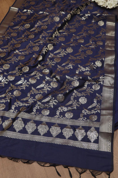 Elegant and Stylish Blue Plain Silk Suit With Blue Banarasi Silk Dupatta - Luxurion World