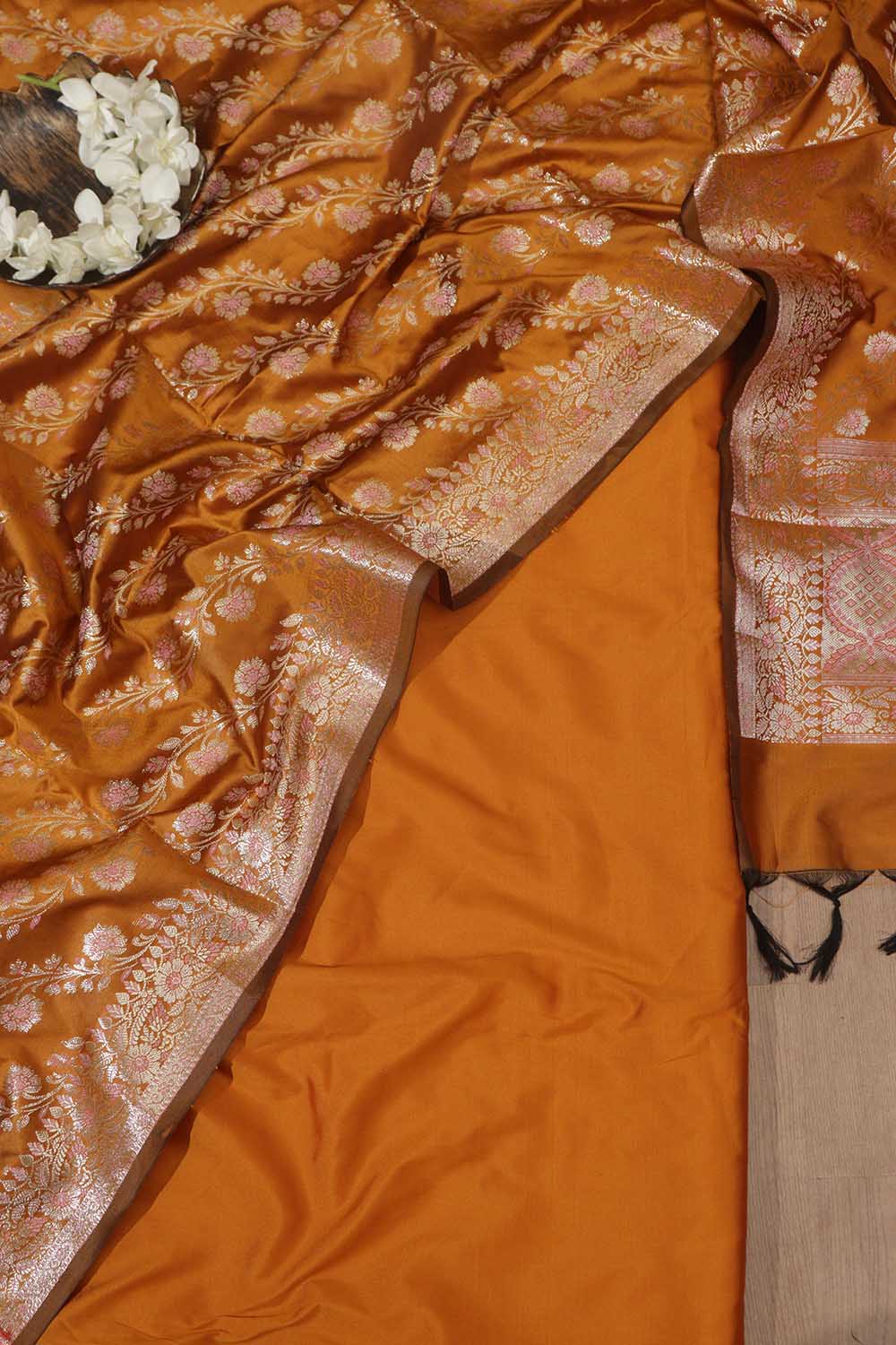 Yellow Plain Silk Suit With Yellow Banarasi Silk Meenakari Dupatta - Luxurion World