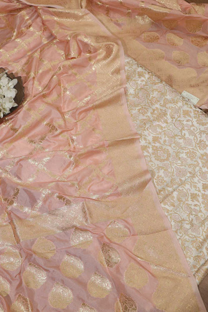 Elegant Pastel Banarasi Kimkhwab Silk Meenakari Suit With Pink Banarasi Silk Dupatta - Luxurion World