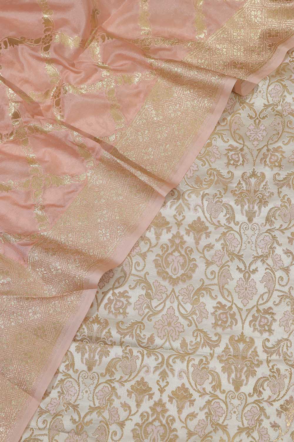 Elegant Pastel Banarasi Kimkhwab Silk Meenakari Suit With Pink Banarasi Silk Dupatta - Luxurion World