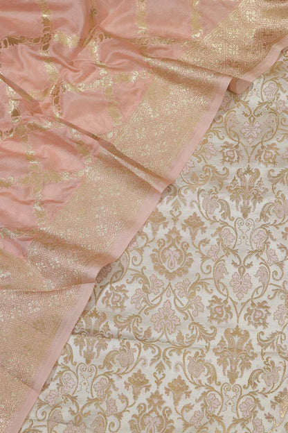 Elegant Pastel Banarasi Kimkhwab Silk Meenakari Suit With Pink Banarasi Silk Dupatta - Luxurion World