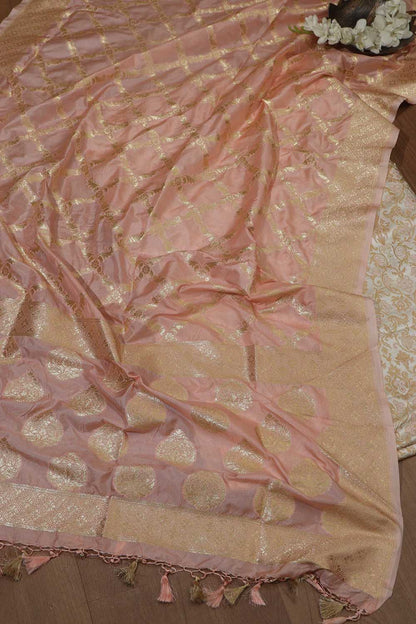 Elegant Pastel Banarasi Kimkhwab Silk Meenakari Suit With Pink Banarasi Silk Dupatta - Luxurion World