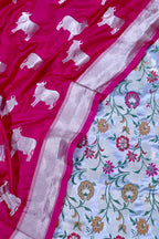 Grey Banarasi KimKhwab Silk Meenakari Suit Pink Banarasi Silk Cow Design Dupatta - Luxurion World