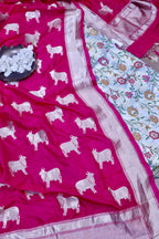 Grey Banarasi KimKhwab Silk Meenakari Suit Pink Banarasi Silk Cow Design Dupatta - Luxurion World