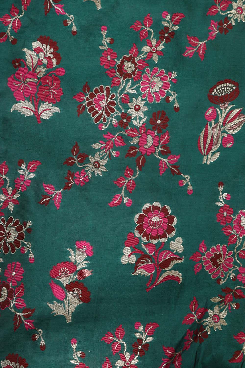 Green Banarasi Silk Meenakari Suit With Pink Banarasi Silk Meenakari Dupatta - Luxurion World