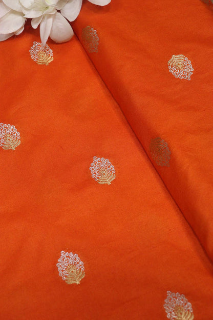 Orange Banarasi Silk Sona Roopa Suit With Purple Hand Embroidered Kantha Silk Dupatta - Luxurion World