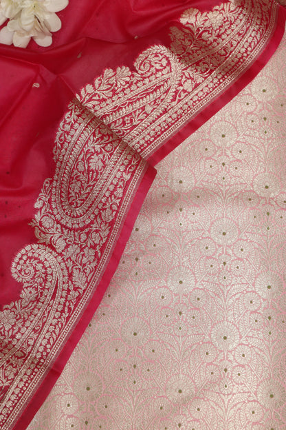 Elegant Pink Banarasi Brocade Silk Suit With Pink Banarasi Organza Silk Dupatta - Luxurion World