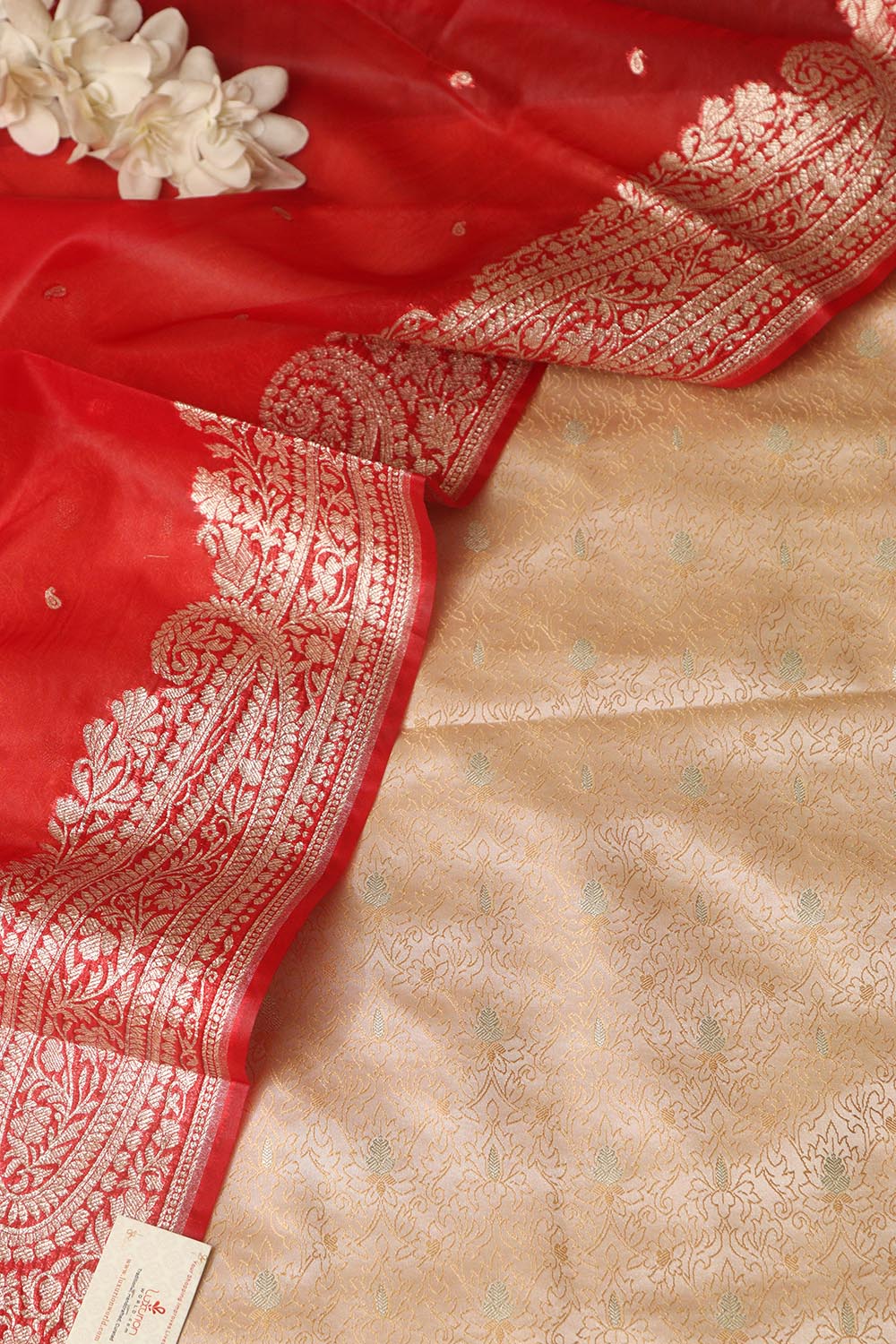 Elegant Pastel Banarasi Tanchui Silk Suit With Red Banarasi Organza Silk Dupatta - Luxurion World