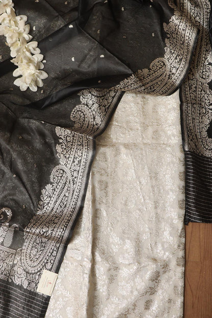 Dyeable Banarasi Chanderi Silk Suit With Black Banarasi Organza Silk Dupatta - Luxurion World