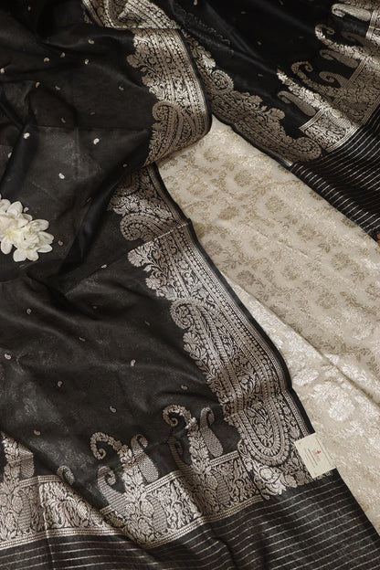 Dyeable Banarasi Chanderi Silk Suit With Black Banarasi Organza Silk Dupatta - Luxurion World