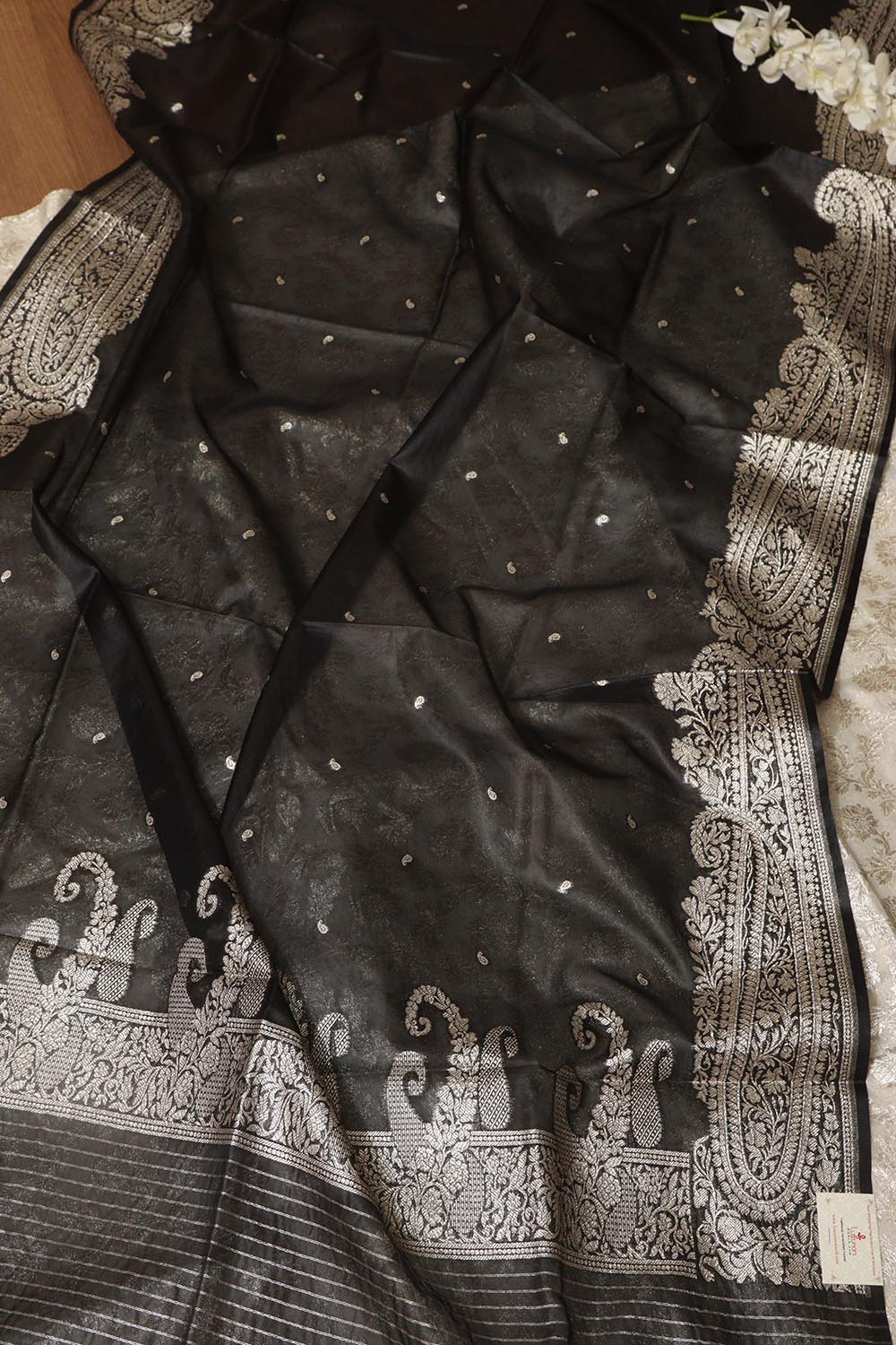 Dyeable Banarasi Chanderi Silk Suit With Black Banarasi Organza Silk Dupatta - Luxurion World