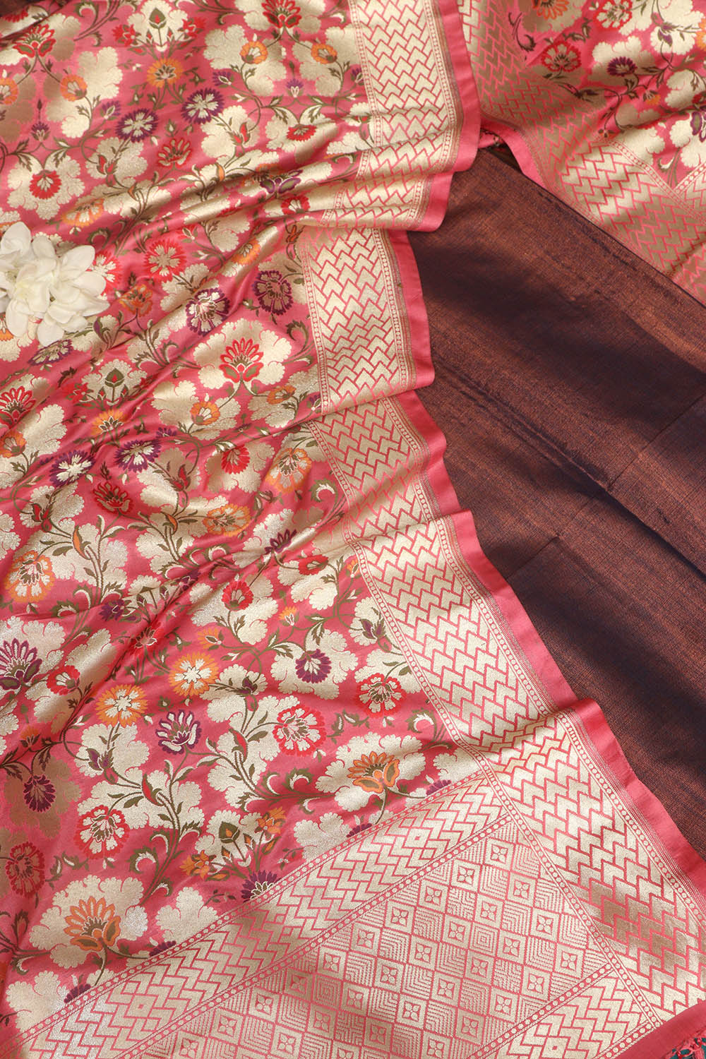 Elegant Brown Plain Tissue Cotton Suit With Banarasi Kimkhwab Design Silk Dupatta - Luxurion World