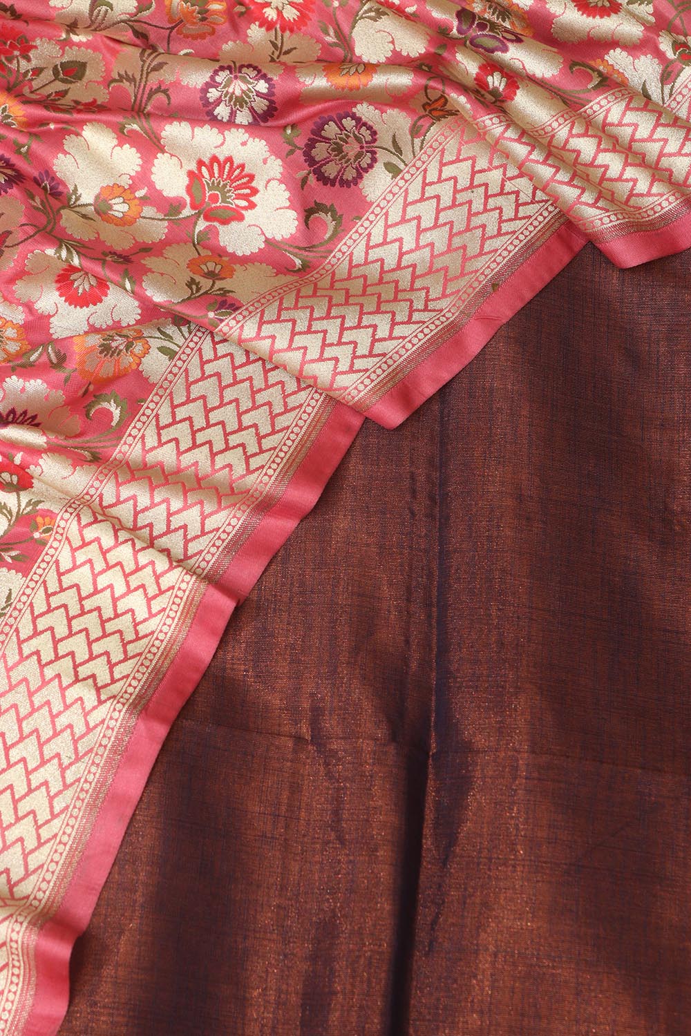 Elegant Brown Plain Tissue Cotton Suit With Banarasi Kimkhwab Design Silk Dupatta - Luxurion World