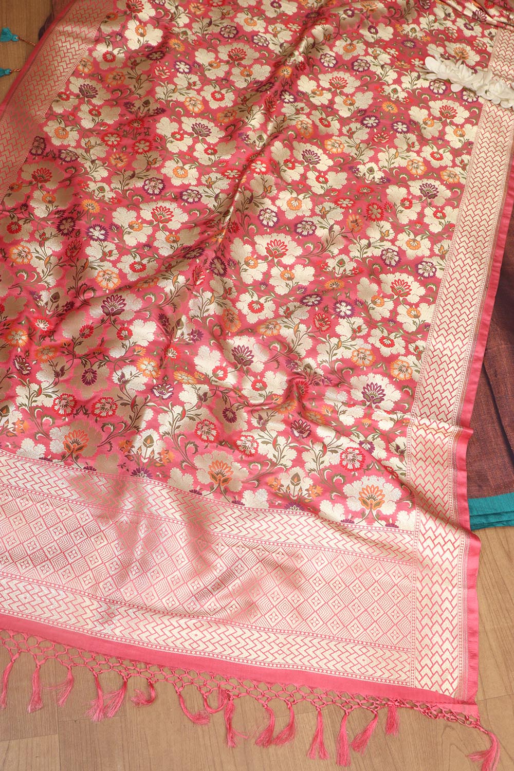 Elegant Brown Plain Tissue Cotton Suit With Banarasi Kimkhwab Design Silk Dupatta - Luxurion World