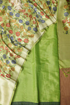 Stunning Green Plain Tissue Cotton Suit With Banarasi Kimkhwab Design Silk Dupatta - Luxurion World
