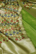 Stunning Green Plain Tissue Cotton Suit With Banarasi Kimkhwab Design Silk Dupatta - Luxurion World