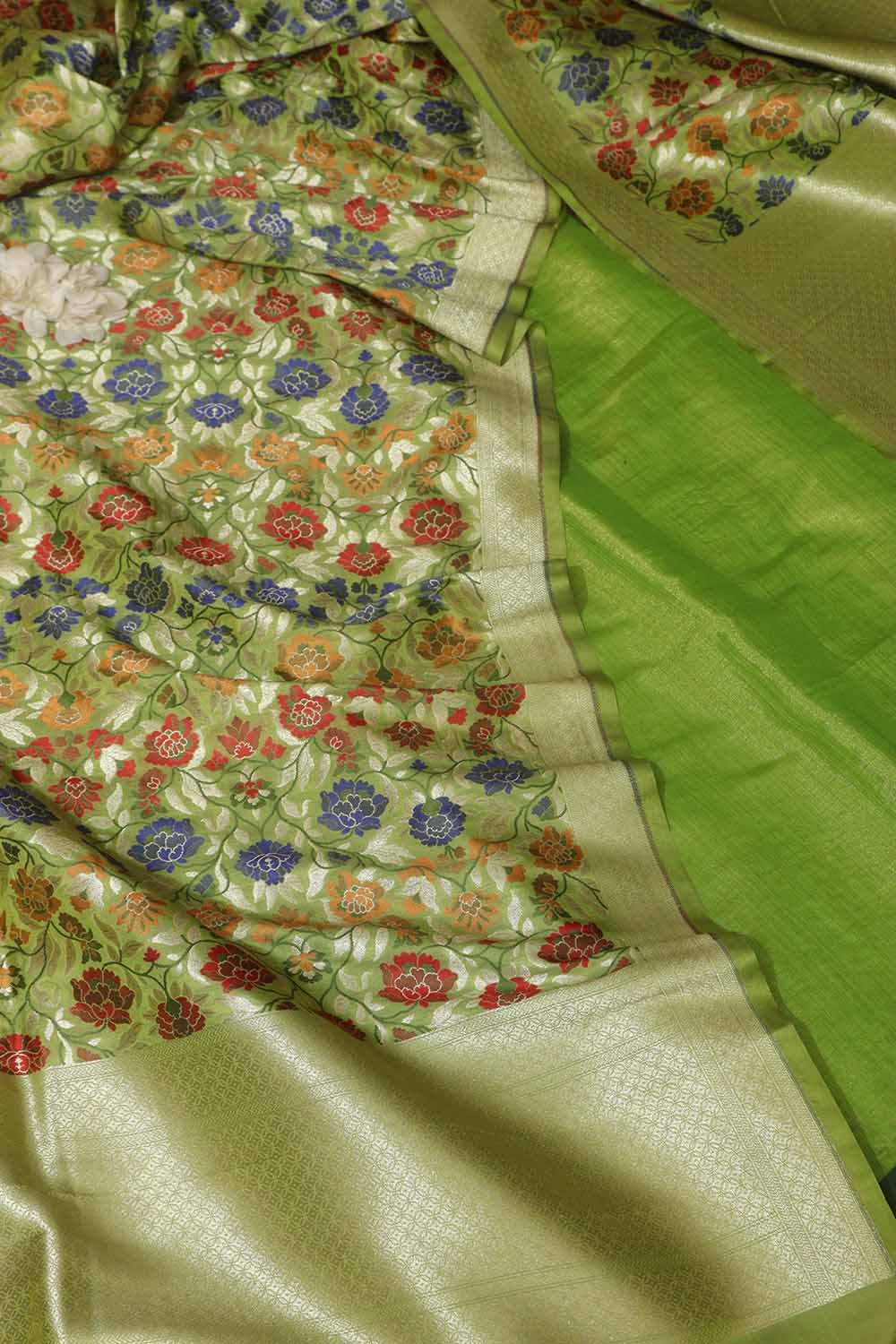 Stunning Green Plain Tissue Cotton Suit With Banarasi Kimkhwab Design Silk Dupatta - Luxurion World