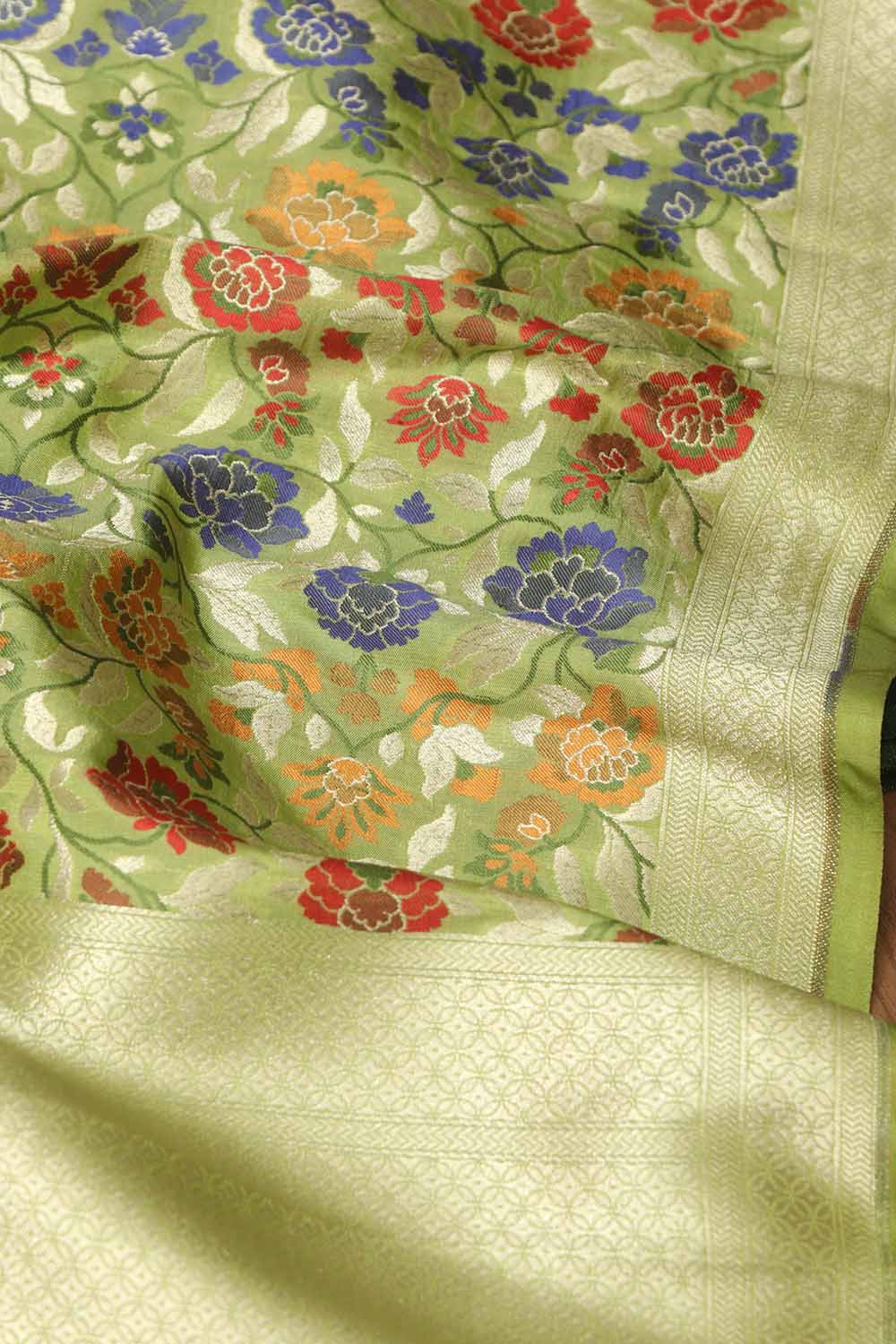 Stunning Green Plain Tissue Cotton Suit With Banarasi Kimkhwab Design Silk Dupatta - Luxurion World
