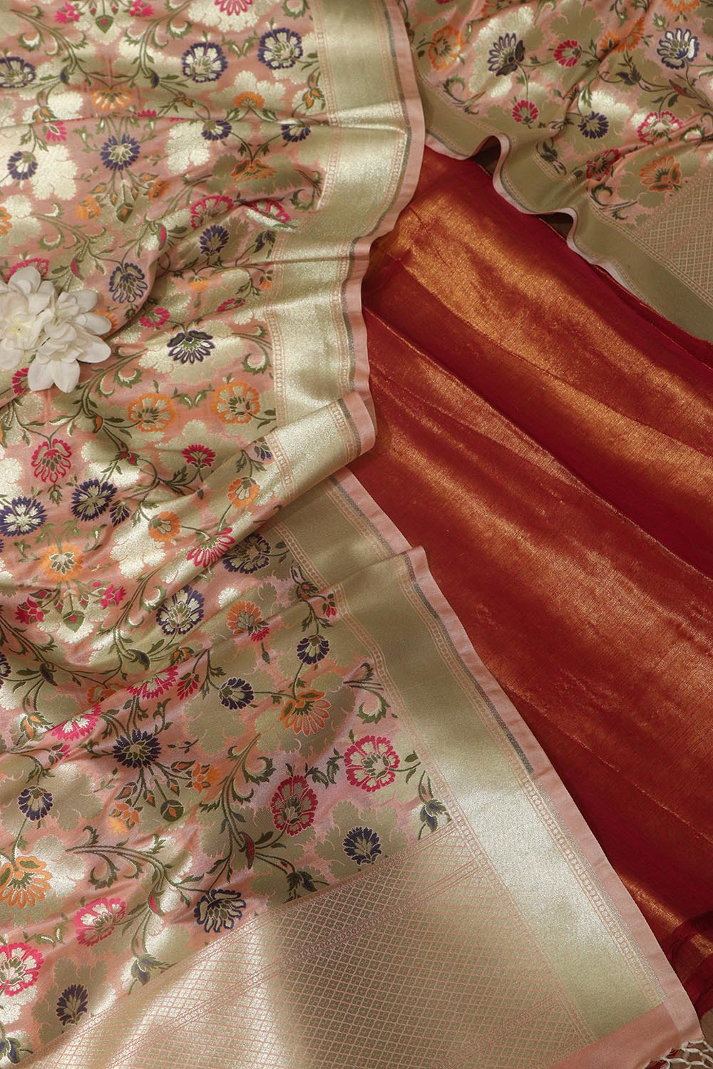 Stunning Pink Plain Tissue Cotton Suit With Banarasi Kimkhwab Design Silk Dupatta - Luxurion World