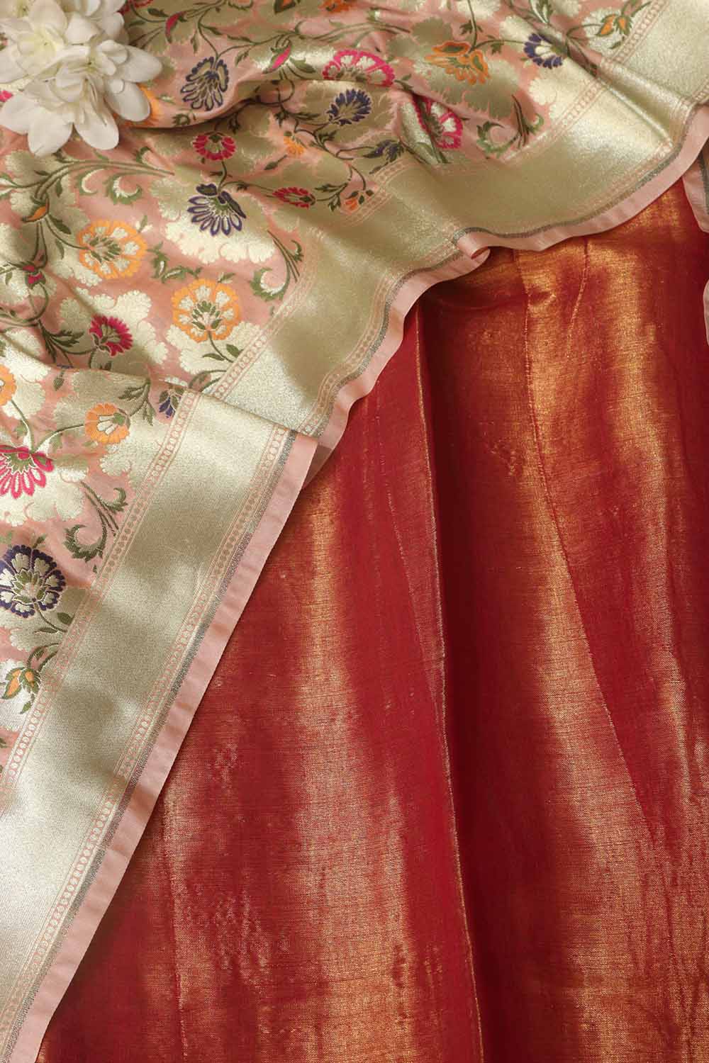 Stunning Pink Plain Tissue Cotton Suit With Banarasi Kimkhwab Design Silk Dupatta - Luxurion World