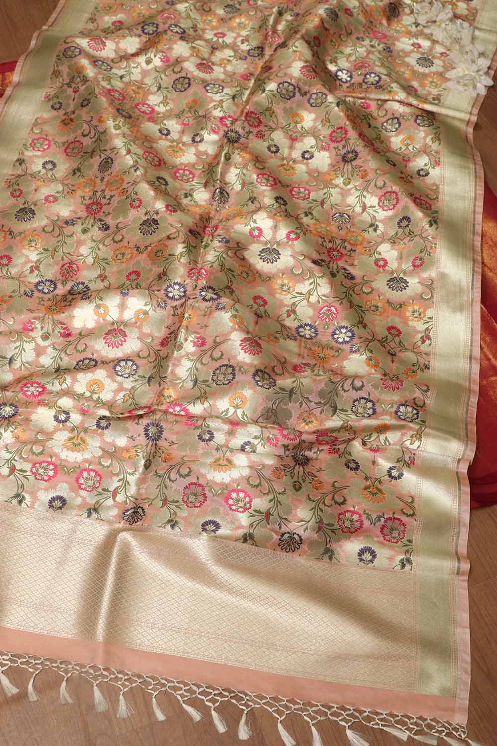 Stunning Pink Plain Tissue Cotton Suit With Banarasi Kimkhwab Design Silk Dupatta - Luxurion World