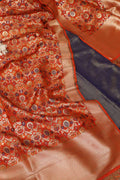 Elegant Blue Plain Tissue Cotton Suit With Banarasi Kimkhwab Design Silk Dupatta - Luxurion World