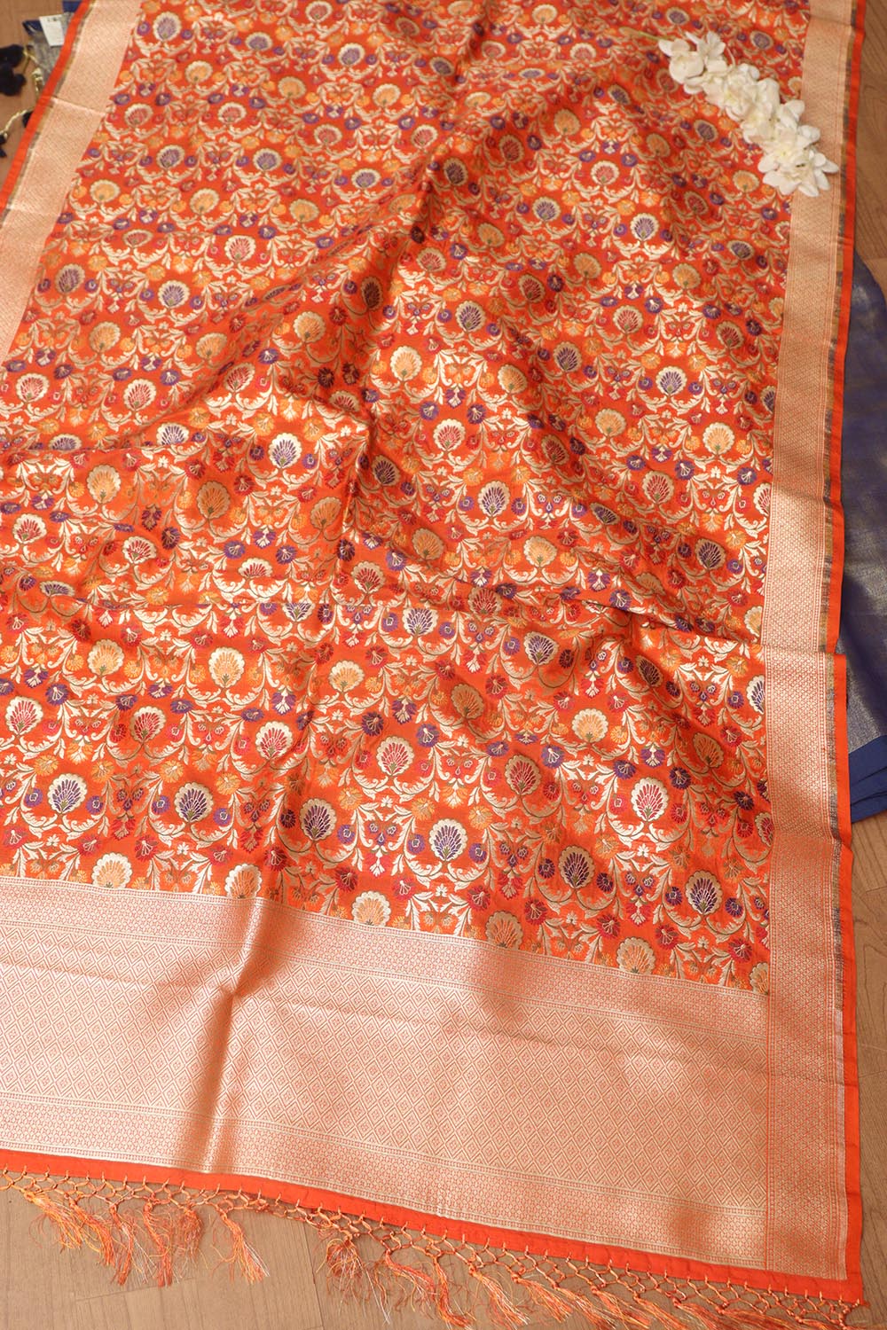 Elegant Blue Plain Tissue Cotton Suit With Banarasi Kimkhwab Design Silk Dupatta - Luxurion World