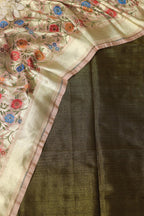Stunning Green Plain Tissue Cotton Suit With Banarasi Kimkhwab Design Silk Dupatta - Luxurion World