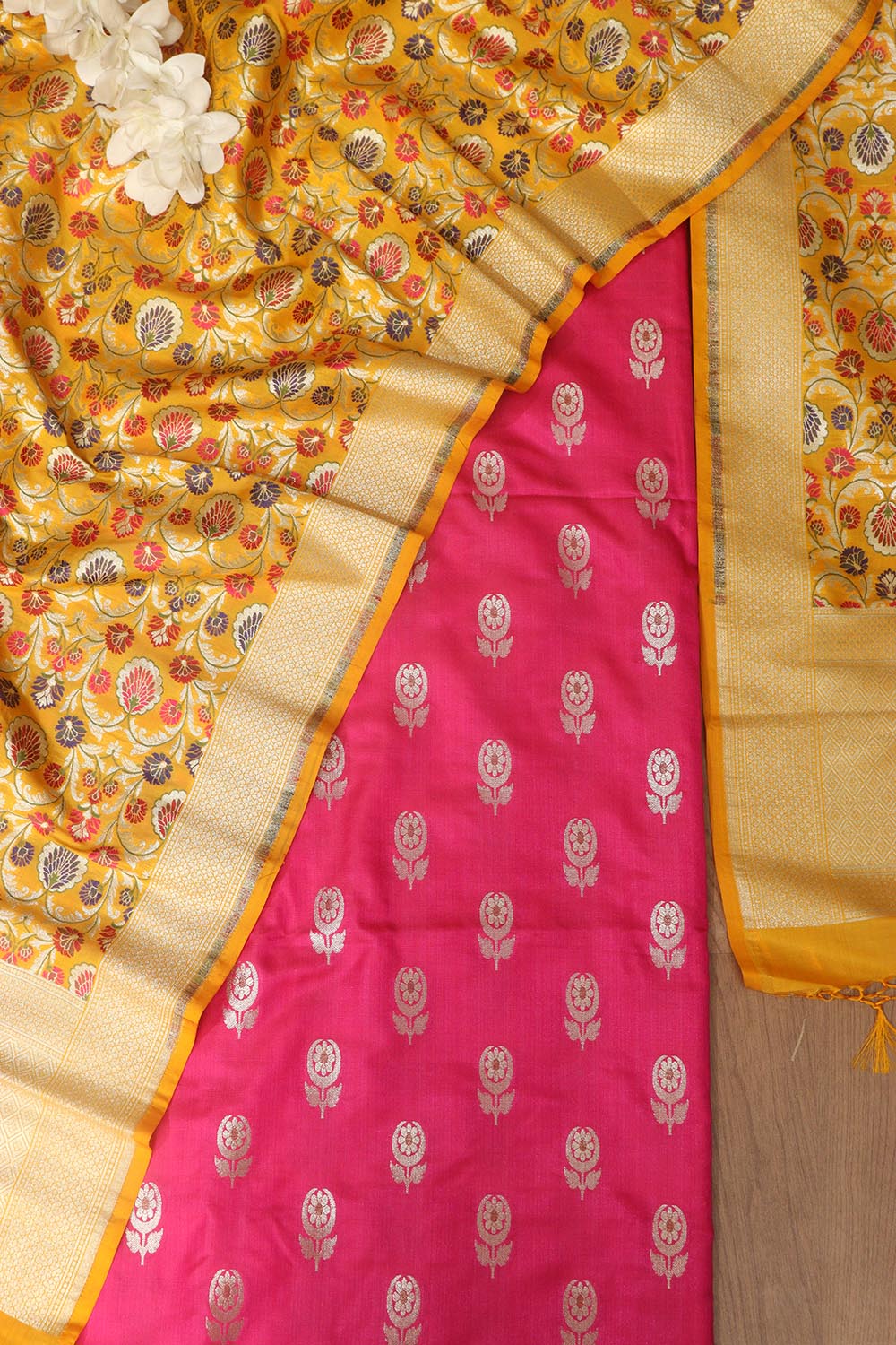 Elegant Pink Banarasi Silk Suit With Banarasi Kimkhwab Design Silk Dupatta - Luxurion World