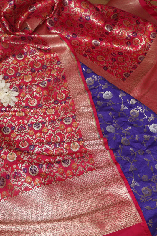 Stunning Elegant Blue Banarasi Silk Sona Roopa Suit With Banarasi Kimkhwab Design Silk Dupatta - Luxurion World