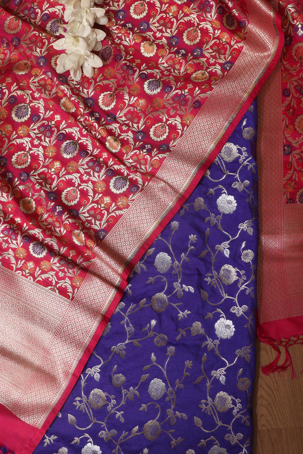 Stunning Elegant Blue Banarasi Silk Sona Roopa Suit With Banarasi Kimkhwab Design Silk Dupatta - Luxurion World