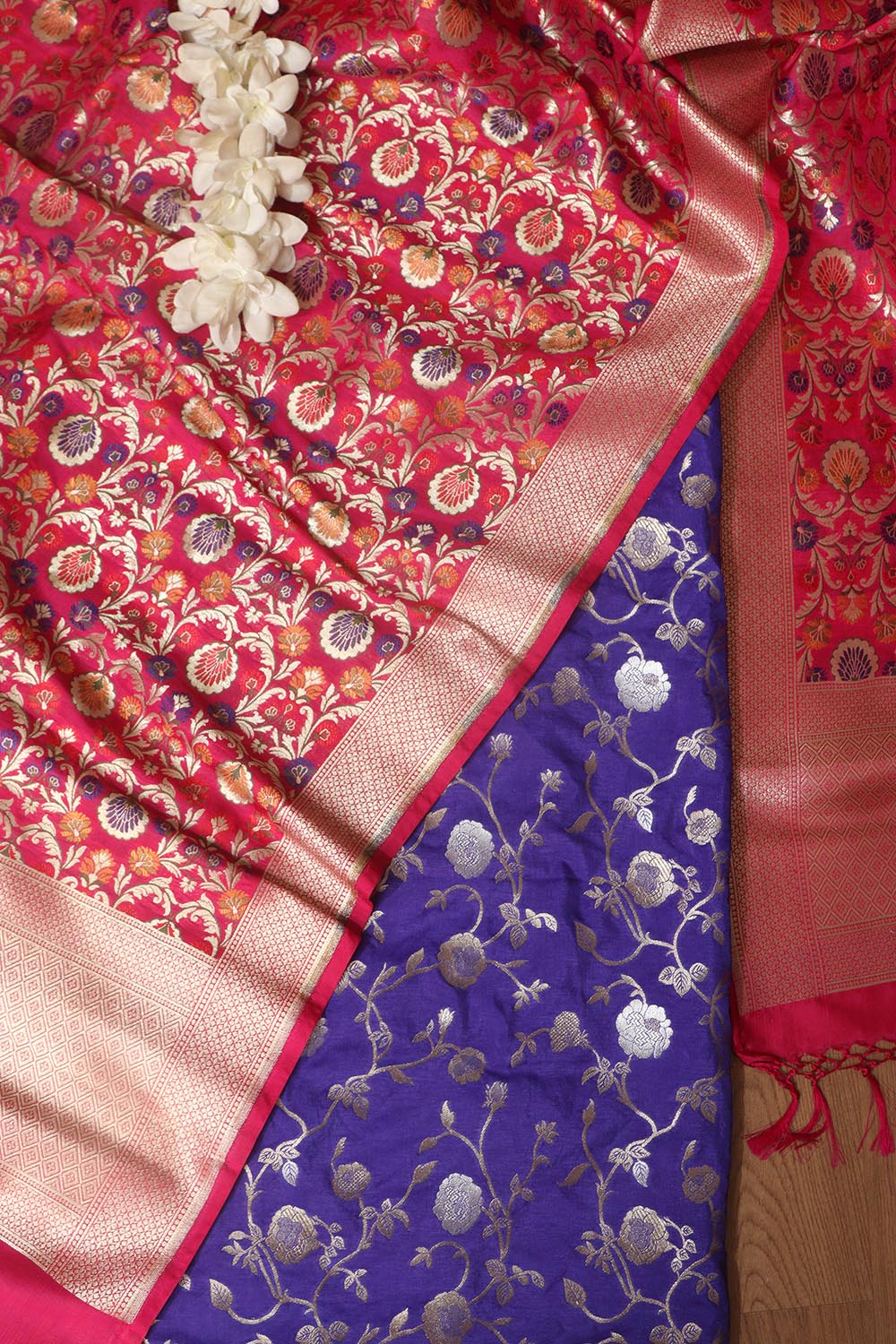 Stunning Elegant Blue Banarasi Silk Sona Roopa Suit With Banarasi Kimkhwab Design Silk Dupatta - Luxurion World