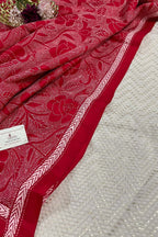 Dyeable Banarasi Cotton Silk Suit With Red Hand Embroidered Kantha Pure Bangalore Silk Dupatta - Luxurion World