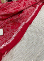 Dyeable Banarasi Cotton Silk Suit With Red Hand Embroidered Kantha Pure Bangalore Silk Dupatta - Luxurion World