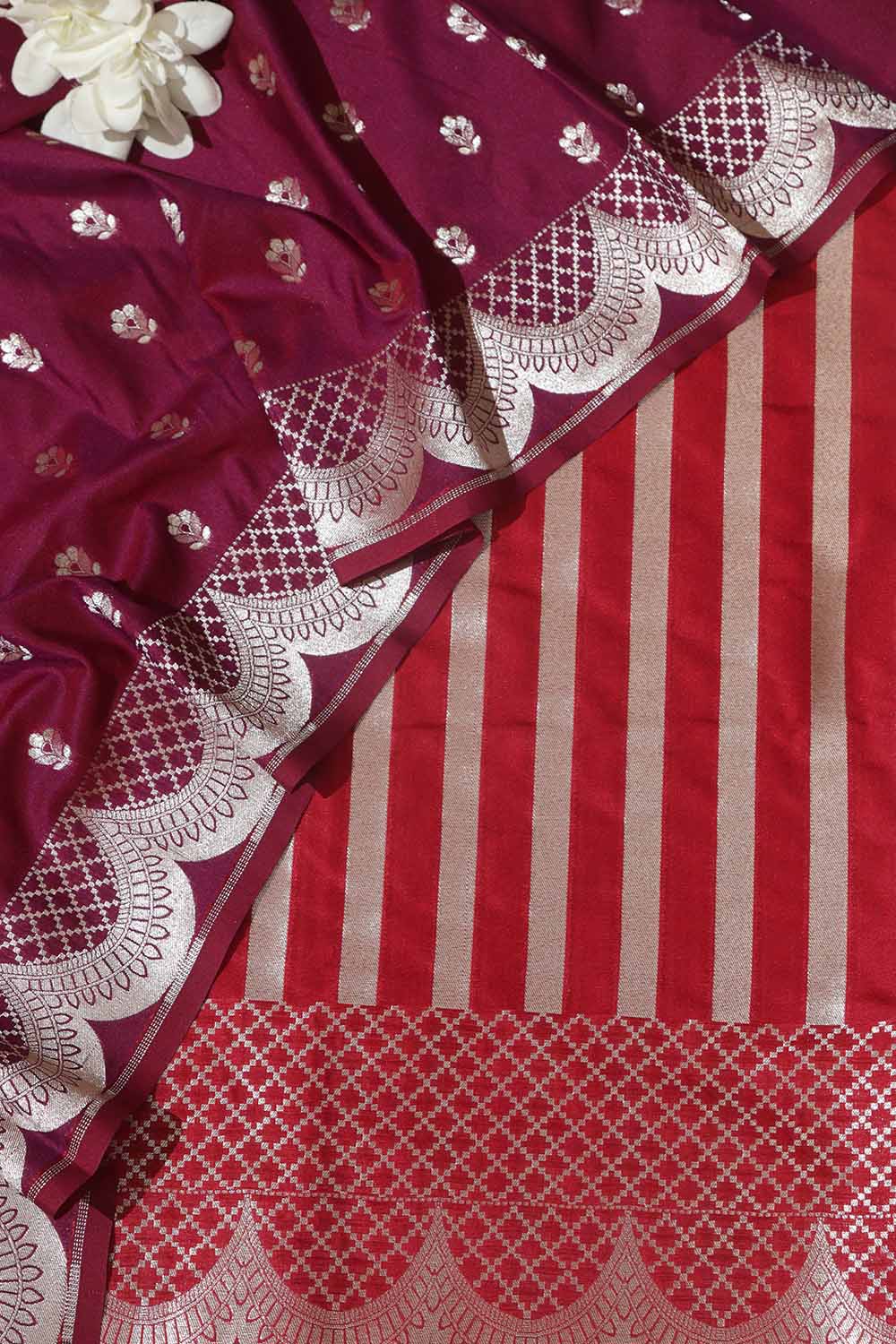 Red Banarasi Silk Three Piece Unstitch Suit Set - Elegant and Timeless - Luxurion World