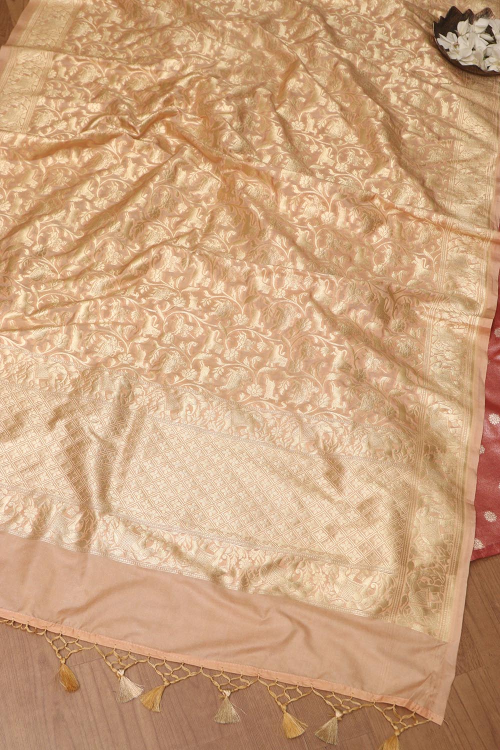 Elegant Maroon Banarasi Tissue Silk Zari Booti Suit With Pastel Banarasi Silk Shikargah Dupatta - Luxurion World