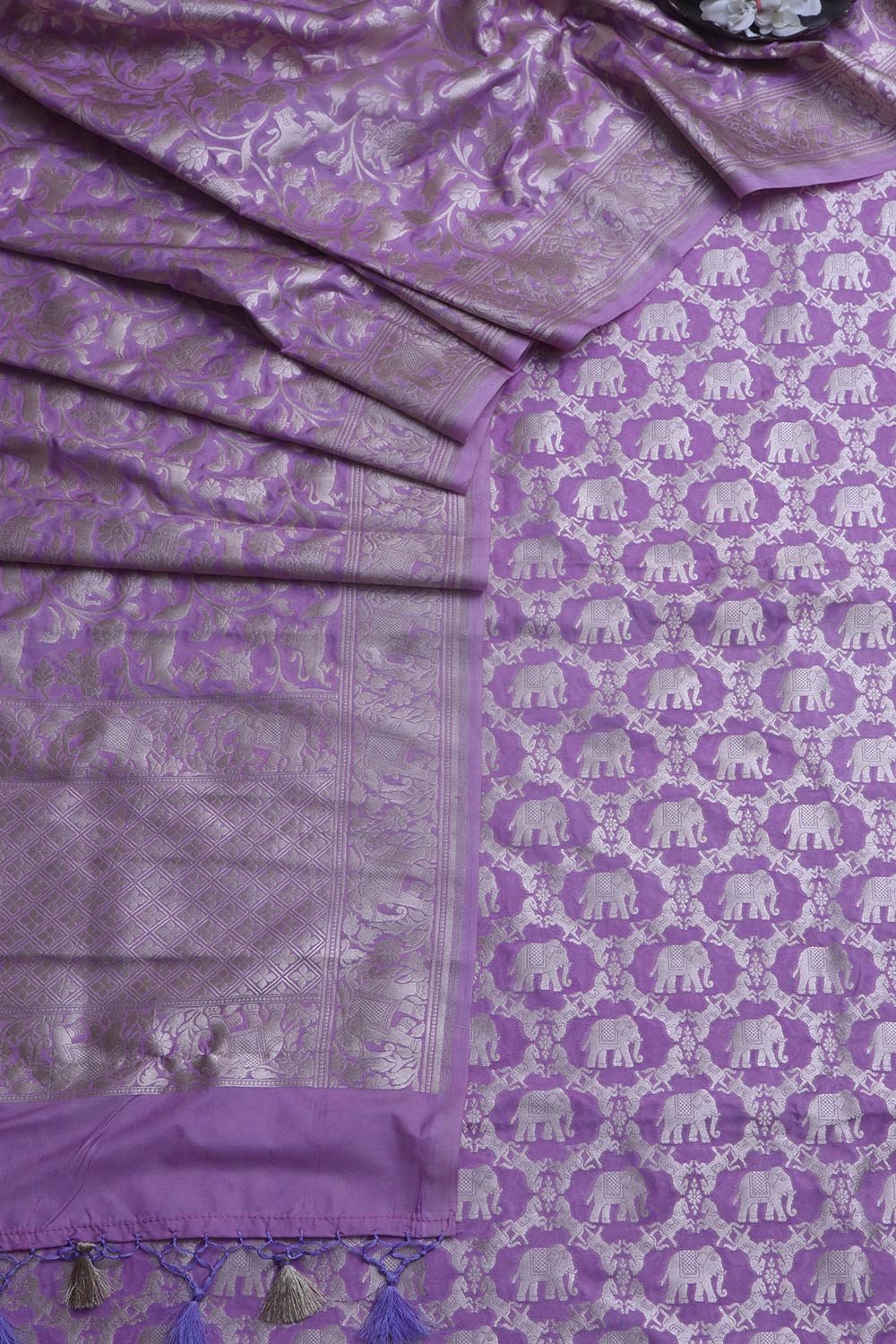 Elegant Purple Banarasi Silk Suit With Purple Banarasi Silk Shikargah Design Dupatta - Luxurion World