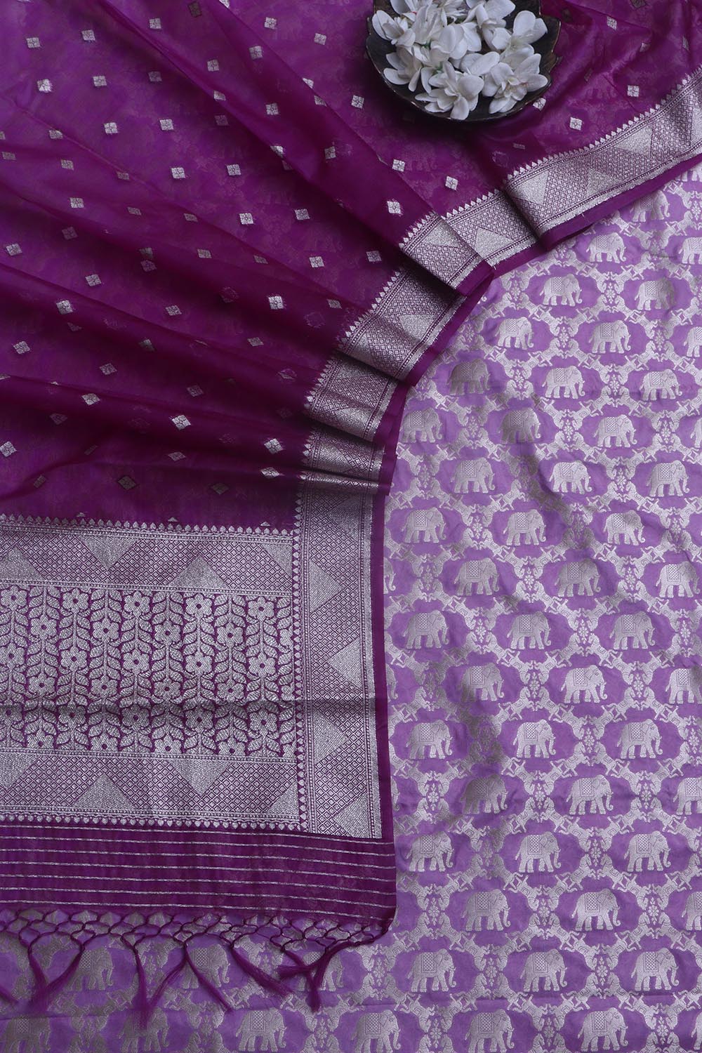 Elegant Purple Banarasi Silk Suit With Purple Banarasi Silk Dupatta - Luxurion World